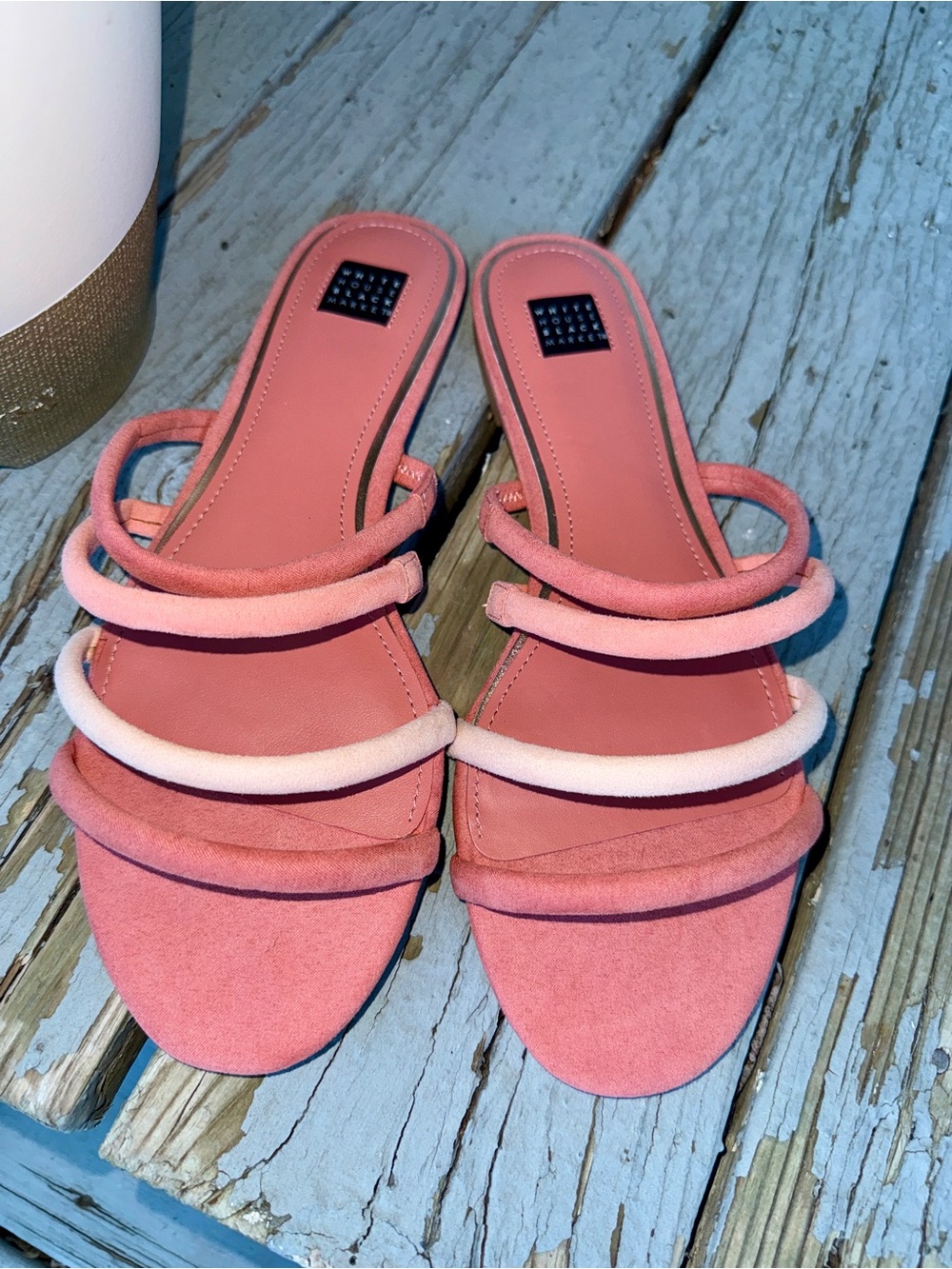 White House Black Market Pink Strappy Slide Sandals - Picture 2 of 4